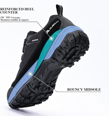 Queday Mens Waterproof Hiking Shoes Lightweight Outdoor Cordura Walking Shoes Breathable Hike Trekking Trails Camping Climbing in Kuwait