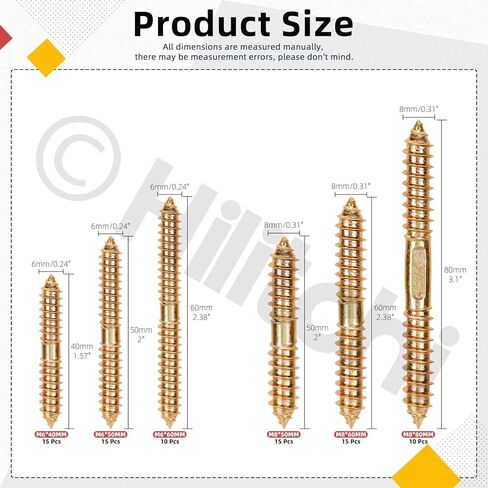 Hilitchi 120pcs 7Sizes M4 M6 براغي شماعات مزدوجة برأس الخشب سذر المسمار المسمار المسمار البراغي المسمار مزدوج قضبان ملولبة الترباس ملون طلاء البراغي الطلاء للأثاث للأثاث in Saudi Arabia