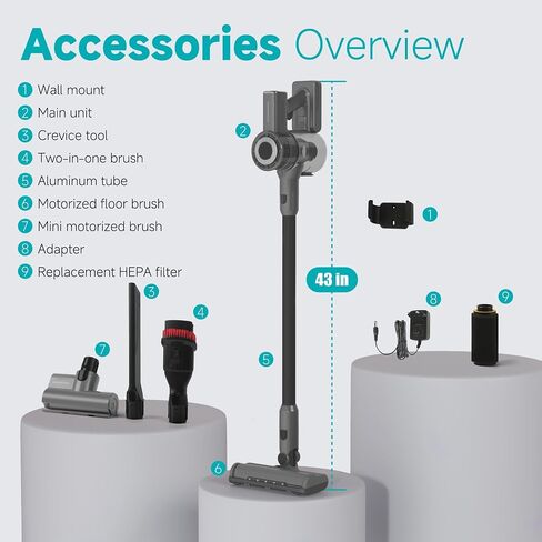 Günter&Hauer Cordless Vacuum Cleaner, 50KPa Stick Vacuum with Powerful Suction,50Mins Runtime, 4 in 1 Rechargeable Handheld Vacuum Cleaner with Wall Mount Charging,for Home,Carpet,Pet Hair(Black,Grey) in Saudi Arabia