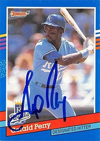 Gerald Perry بطاقة البيسبول الموقعة (Kansas City Royals) 1991 Donruss #130 - بطاقات الصاعد الموقعة لكرة القدم in Saudi Arabia