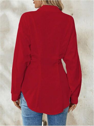 Wdirara Women's Button أسفل بلوزة طويلة الأكمام قميص قميص قميص عرضية العمل TUNIC TOP in Kuwait