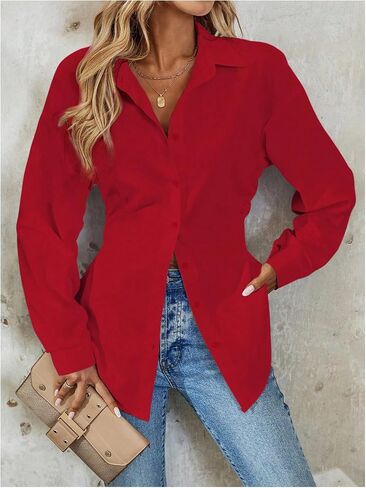 Wdirara Women's Button أسفل بلوزة طويلة الأكمام قميص قميص قميص عرضية العمل TUNIC TOP in Kuwait