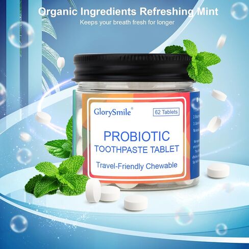 Toothpaste Tablets, Nano Hydroxyapatite with Probiotics, Fluoride & Plastic Free, Eco & Travel Friendly Size, Remineralizing Chewable Toothpaste Tabs - 62ct, Mint in Saudi Arabia