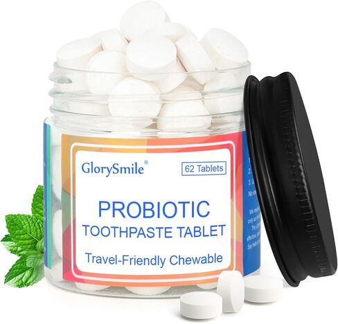 Toothpaste Tablets, Nano Hydroxyapatite with Probiotics, Fluoride & Plastic Free, Eco & Travel Friendly Size, Remineralizing Chewable Toothpaste Tabs - 62ct, Mint in Saudi Arabia