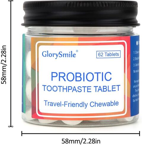 Toothpaste Tablets, Nano Hydroxyapatite with Probiotics, Fluoride & Plastic Free, Eco & Travel Friendly Size, Remineralizing Chewable Toothpaste Tabs - 62ct, Mint in Saudi Arabia