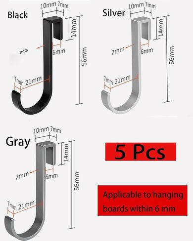 J Hook for Wire Shelving, 5pcs Aluminum Grid Hooks Heavy Duty S Hooks Hanging for Kitchenware Spoons Pans Pots Utensils Clothes Bags Towers Tools Plants(Black) in Kuwait