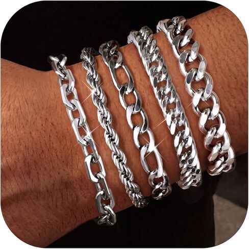 YADOCA Silver Chain Bracelets for Men Women - Waterproof Stainless Steel Figaro Rope Cuban Link Bracelet for Mens Silver Bracelet Jewelry Gift 6.5/7/7.5/8.3/9 Inches in Saudi Arabia