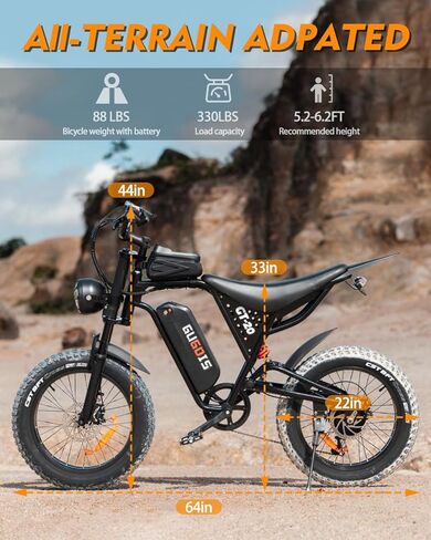 Electric Bike for Adults, 20''*4.0'' Fat Tire 1000W Peak Ebike, Up to 45 Miles 30MPH Mountain Ebike with 48V15.6Ah/374.4WH Removable Battery, Dual Disc Brakes Dirt E-bike Center shock absorber 7-Speed in Saudi Arabia