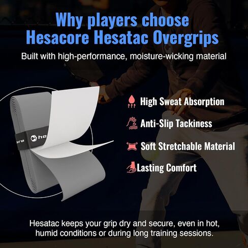 Hesatac Overgrip Tape – for Pickleball, Padel & Tennis – Made for Hesacore Grips – Sweat Absorbing, Soft, Anti-Slip, Stretchable Overgrip in Saudi Arabia