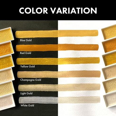 Kuretake GANSAI TAMBI STARRY/PEARL/GEM 6 Colors Set, Watercolor Paint Set, Gold, Silver, Mica, Water Colors for Adult, AP-Certified, Show up on dark papers, Made in Japan in Kuwait