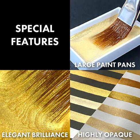 Kuretake GANSAI TAMBI STARRY/PEARL/GEM 6 Colors Set, Watercolor Paint Set, Gold, Silver, Mica, Water Colors for Adult, AP-Certified, Show up on dark papers, Made in Japan in Kuwait
