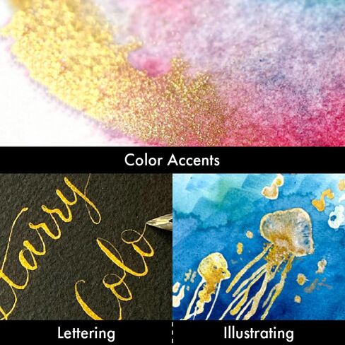 Kuretake GANSAI TAMBI STARRY/PEARL/GEM 6 Colors Set, Watercolor Paint Set, Gold, Silver, Mica, Water Colors for Adult, AP-Certified, Show up on dark papers, Made in Japan in Kuwait