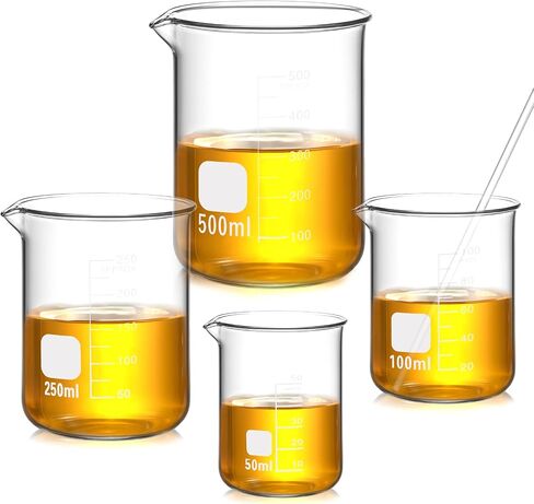 Jetec 5 Pieces Borosilicate Glass Lab Beaker with Stirring Rod, 4 Sizes of 50/100/250/500 ml Thick Glass Beakers for Science Lab Chemistry Supplies in Saudi Arabia