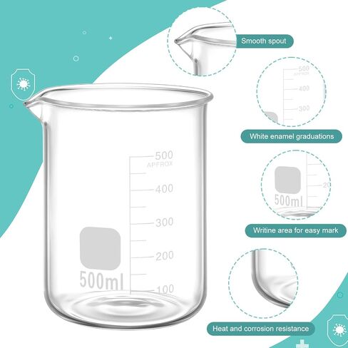 Jetec 5 Pieces Borosilicate Glass Lab Beaker with Stirring Rod, 4 Sizes of 50/100/250/500 ml Thick Glass Beakers for Science Lab Chemistry Supplies in Saudi Arabia