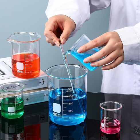 Jetec 5 Pieces Borosilicate Glass Lab Beaker with Stirring Rod, 4 Sizes of 50/100/250/500 ml Thick Glass Beakers for Science Lab Chemistry Supplies in Saudi Arabia