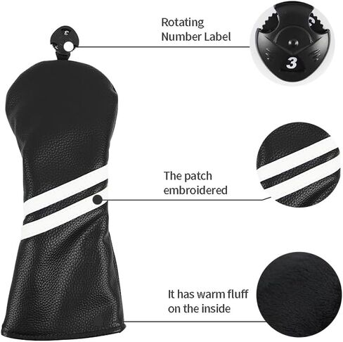 Scott Edward 3 PCS Golf Club Covers Pu Golf Headcovers Golf Club Protector Fit Well Driver و Fairway Wood Fit معظم نوادي الجولف الأسود الأبيض in Kuwait