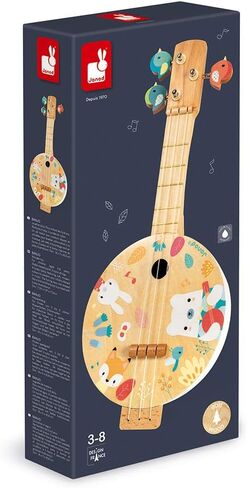 Janod - Wooden Banjo - Children's Musical Instrument - 3 Spare Strings Included - Musical Imitation Toy - Children's Banjo Guitar - From 3 years - J07661 in Saudi Arabia