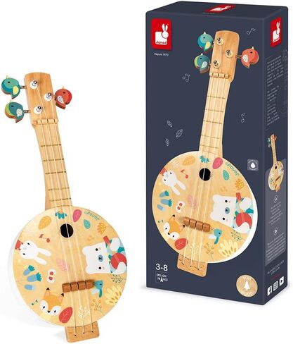 Janod - Wooden Banjo - Children's Musical Instrument - 3 Spare Strings Included - Musical Imitation Toy - Children's Banjo Guitar - From 3 years - J07661 in Saudi Arabia