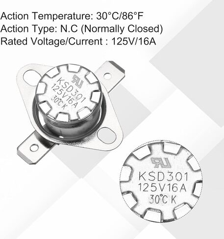 uxcell 2 Pcs KSD301 Thermostat 75°C/167°F 16A Normally Open N.O Adjust Snap Disc Temperature Switch for Microwaves,Oven,Coffee Maker,Bakelite Material in Saudi Arabia