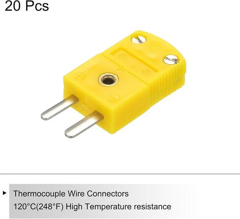 meccanixity k type typer thermocouple connectors male place adapter درجة حرارة عالية 120 درجة مئوية (248 درجة فهرنهايت) لمستشعر الاستشعار الحراري الداكن الأصفر 20pcs in Kuwait