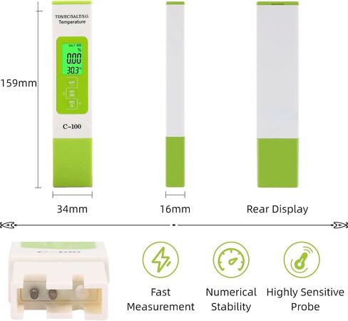 Water Tester for Saltwater, C-100 5 in 1 Salinity TDS EC Seawater Salinity Tester Digital Water Quality Tester with Backlight for Drinking Water, Aquarium, Swimming Pool in Saudi Arabia