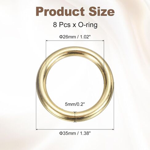 uxcell 8pcs H59 Brass O Ring ، 1.38 "OD. 1.02" سمك نحاسي سلس حلقة حلقة حلقة ملحومة حلقة الدائرة الدائرية لأمتعة حزام حاجز التزيين DIY ، in Saudi Arabia