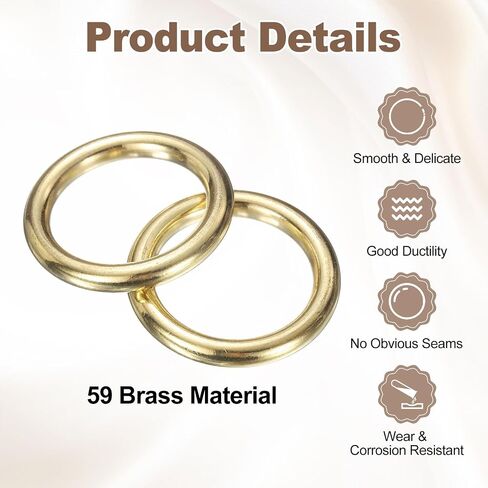 uxcell 8pcs H59 Brass O Ring ، 1.38 "OD. 1.02" سمك نحاسي سلس حلقة حلقة حلقة ملحومة حلقة الدائرة الدائرية لأمتعة حزام حاجز التزيين DIY ، in Saudi Arabia