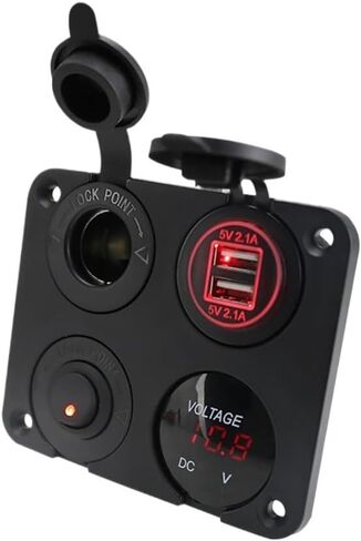 12 فولت 24V مقبس الطاقة مزدوج منافذ USB شاحن السيارة مع LED Voltmeter Switch 4 في 1 لوحة قارب السيارات العالمية (الأخضر) in Kuwait