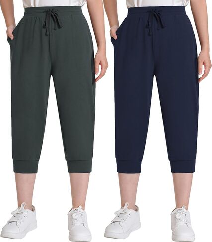 Weintee Women's Capri Sweatpants Joggers with Pockets 2 Pack in Saudi Arabia