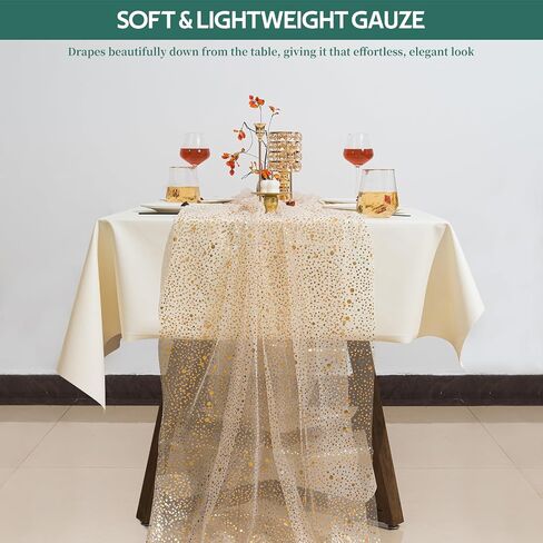 28In x 10 Ft Gold Table Runners, Sheer Chiffon Tulle Cheesecloth with Glitter Metallic Foil, Golden Sequin Gauze Runner for Wedding, Birthday, Baby Shower, Anniversary Party Decor, Lace in Saudi Arabia