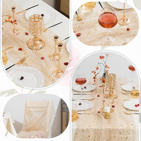 28In x 10 Ft Gold Table Runners, Sheer Chiffon Tulle Cheesecloth with Glitter Metallic Foil, Golden Sequin Gauze Runner for Wedding, Birthday, Baby Shower, Anniversary Party Decor, Lace in Saudi Arabia
