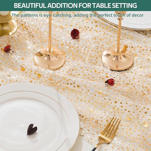 28In x 10 Ft Gold Table Runners, Sheer Chiffon Tulle Cheesecloth with Glitter Metallic Foil, Golden Sequin Gauze Runner for Wedding, Birthday, Baby Shower, Anniversary Party Decor, Lace in Saudi Arabia