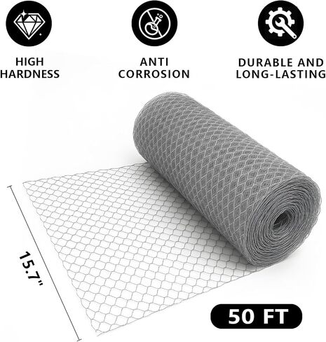 Chicken Wire, 13.7 in x 50 ft Garden Fence, Wire Mesh, Chicken Wires Fencing, Mesh Hexagonal Galvanized Metal Poultry Netting for Chicken Coop Rabbit Dogs Barrier (13.7 in x 50 ft) in Saudi Arabia