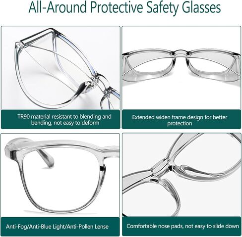 Feaglo Safety Glasses, Safety goggles for Men Women, Clear Lenses with Anti-Fog Coating, 2 Pack Lightweight Blue Light Blocking Protective Eyewear in Kuwait