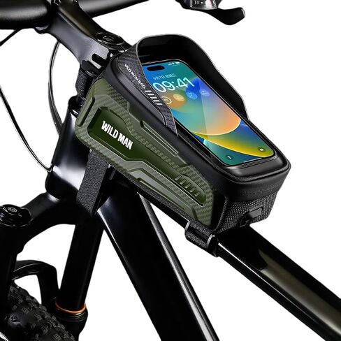 WILD MAN Bike Bags Bicycle Front Frame Bag for Cycling Waterproof Tube Bag Cycling Pouch Bike Phone Holder Mount Compatible with Phones Under 6.8"(M20,Black) in Saudi Arabia