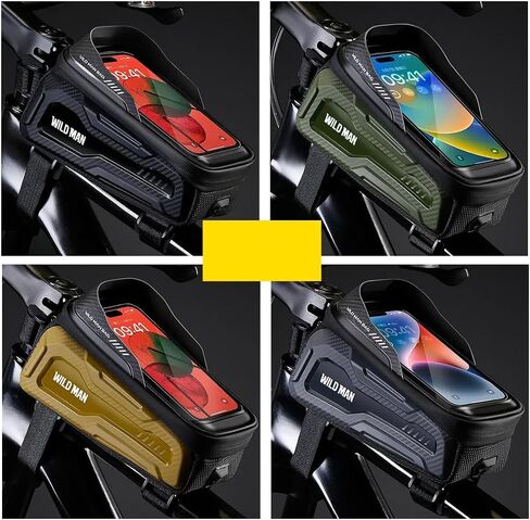 WILD MAN Bike Bags Bicycle Front Frame Bag for Cycling Waterproof Tube Bag Cycling Pouch Bike Phone Holder Mount Compatible with Phones Under 6.8"(M20,Black) in Saudi Arabia