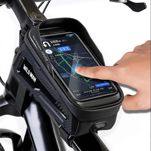 WILD MAN Bike Bags Bicycle Front Frame Bag for Cycling Waterproof Tube Bag Cycling Pouch Bike Phone Holder Mount Compatible with Phones Under 6.8"(M20,Black) in Saudi Arabia