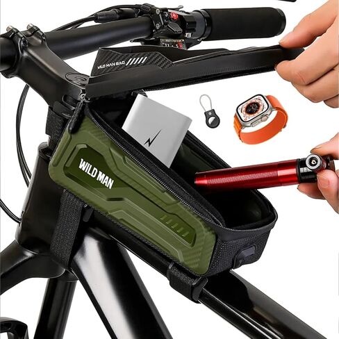 WILD MAN Bike Bags Bicycle Front Frame Bag for Cycling Waterproof Tube Bag Cycling Pouch Bike Phone Holder Mount Compatible with Phones Under 6.8"(M20,Black) in Saudi Arabia