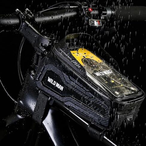 WILD MAN Bike Bags Bicycle Front Frame Bag for Cycling Waterproof Tube Bag Cycling Pouch Bike Phone Holder Mount Compatible with Phones Under 6.8"(M20,Black) in Saudi Arabia