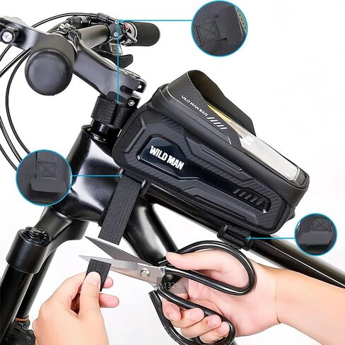 WILD MAN Bike Bags Bicycle Front Frame Bag for Cycling Waterproof Tube Bag Cycling Pouch Bike Phone Holder Mount Compatible with Phones Under 6.8"(M20,Black) in Saudi Arabia