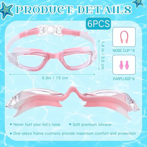 Leitee 6 Pack Kids Swimming Goggles Anti Fog Helproof Swegmles Goggles Bulk with Clip Clip و Ear Plugs for Child Boy Girl in Saudi Arabia