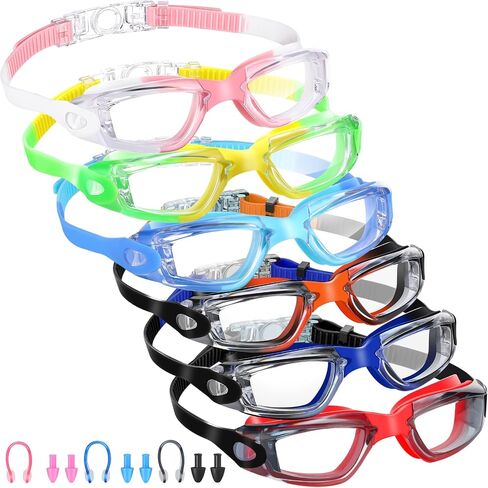 Leitee 6 Pack Kids Swimming Goggles Anti Fog Helproof Swegmles Goggles Bulk with Clip Clip و Ear Plugs for Child Boy Girl in Saudi Arabia