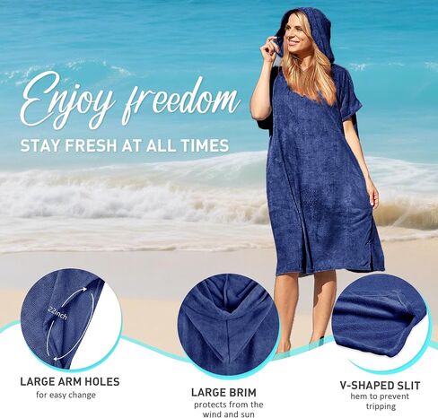 Tirrinia Surf Poncho Changing Towel with Hood, Quick Dry Microfiber Wetsuit Changing Robe for Surfing Beach Swim Pool Water Sports, Oversized in Saudi Arabia