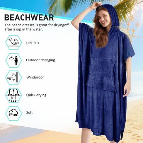 Tirrinia Surf Poncho Changing Towel with Hood, Quick Dry Microfiber Wetsuit Changing Robe for Surfing Beach Swim Pool Water Sports, Oversized in Saudi Arabia