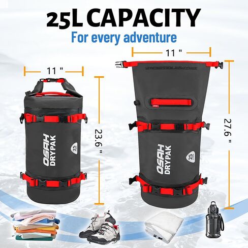 25L Waterproof Dry Bag - Motorcycle Luggage Tail Bag with Straps for Back Seat, Roll Top Lightweight Waterproof Backpack Sack for Travel, Swimming, Boating, Kayaking, Camping and Beach in Kuwait