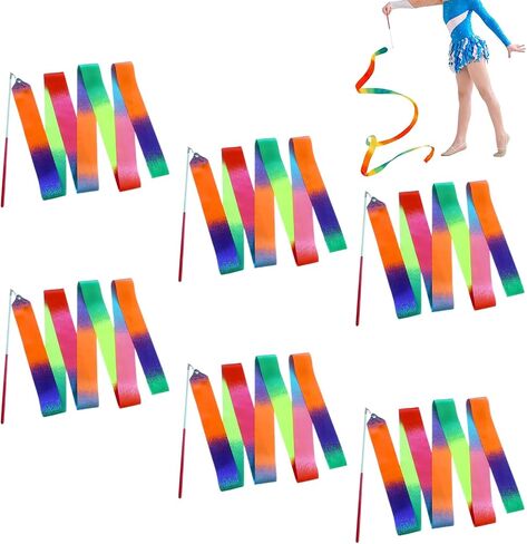 6 Pack Rainbow Ribbon Dance Sticks for Kids - 78.7 Inch Rhythmic Gymnastics Ribbons with Non-Slip Handles in Saudi Arabia