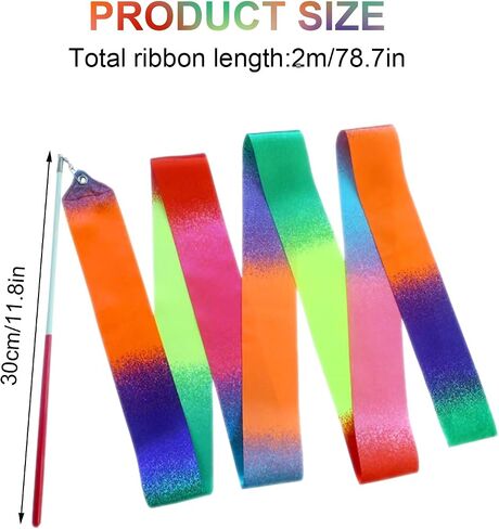 6 Pack Rainbow Ribbon Dance Sticks for Kids - 78.7 Inch Rhythmic Gymnastics Ribbons with Non-Slip Handles in Saudi Arabia
