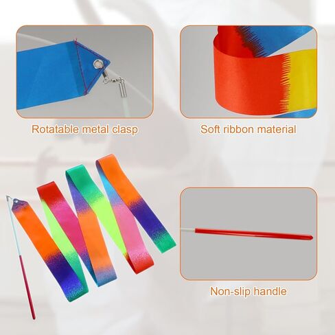 6 Pack Rainbow Ribbon Dance Sticks for Kids - 78.7 Inch Rhythmic Gymnastics Ribbons with Non-Slip Handles in Saudi Arabia