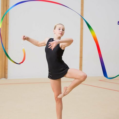 6 Pack Rainbow Ribbon Dance Sticks for Kids - 78.7 Inch Rhythmic Gymnastics Ribbons with Non-Slip Handles in Saudi Arabia