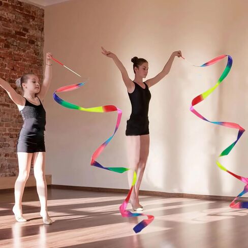 6 Pack Rainbow Ribbon Dance Sticks for Kids - 78.7 Inch Rhythmic Gymnastics Ribbons with Non-Slip Handles in Saudi Arabia